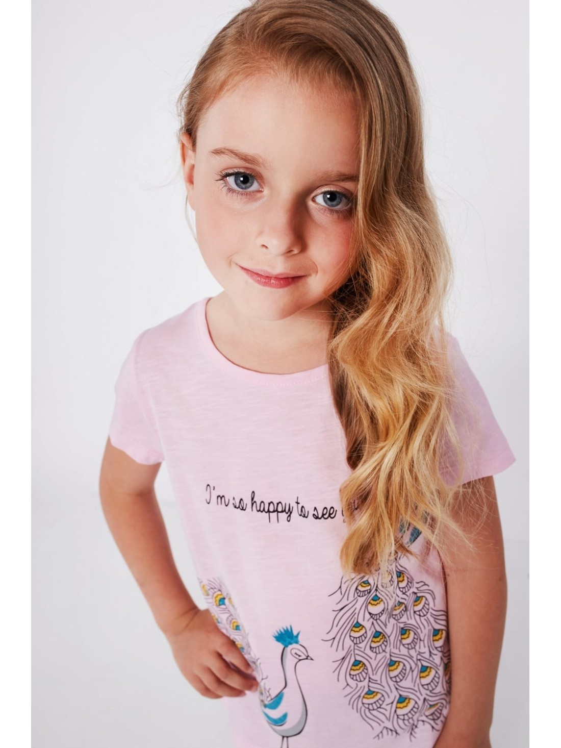 Girls\' blouse with a peacock, light pink NDZ8195 - Online store - Boutique